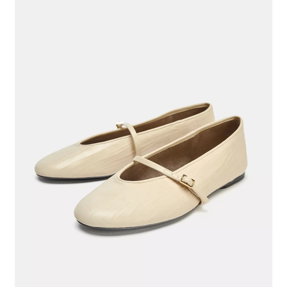 Zara Cream Mary Jane Flats NWT